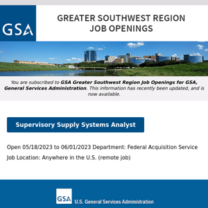 New/Current Job Opportunities in the GSA Greater Southwest Region