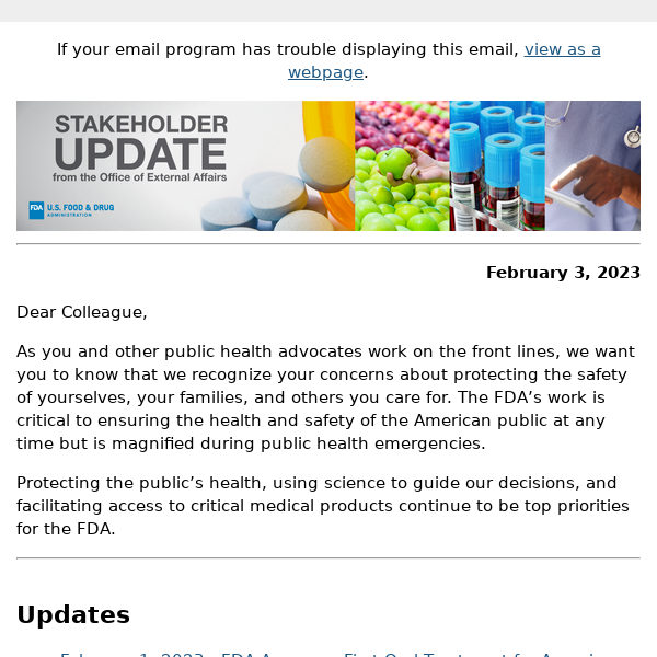 FDA Stakeholder Update - February 3, 2023