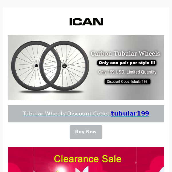 ICAN Carbon Tubular Wheels 199 USD, Only one pair per style! First Come, First Served!