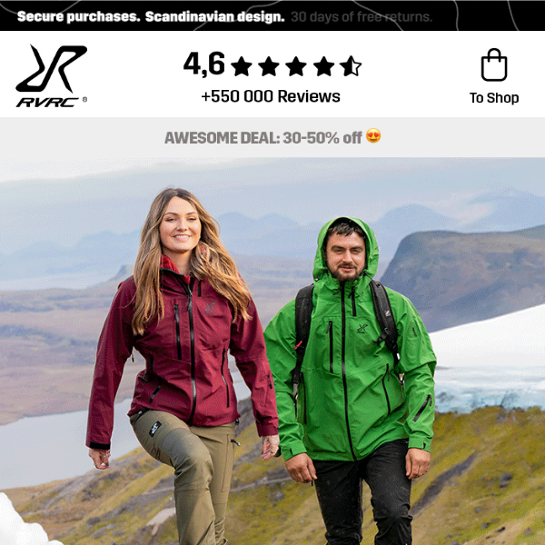 30-50% off selected outdoor clothing⏰