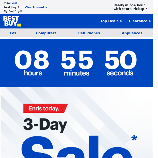 After today, this will disappear! Best Buy has saving covered with the 3-Day Sale...