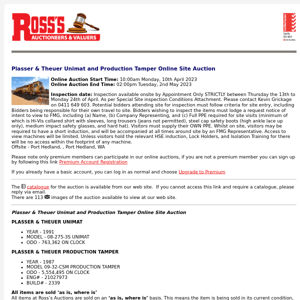 *REMINDER* Ross's > Plasser & Theuer Unimat and Production Tamper Online Site Auction 02/05/23