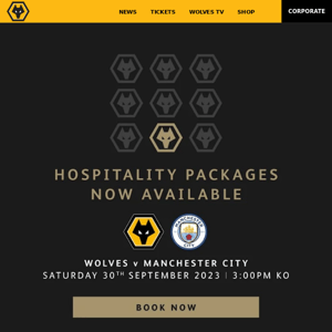 Matchday Sponsorship opportunities available for Wolves v Manchester City!