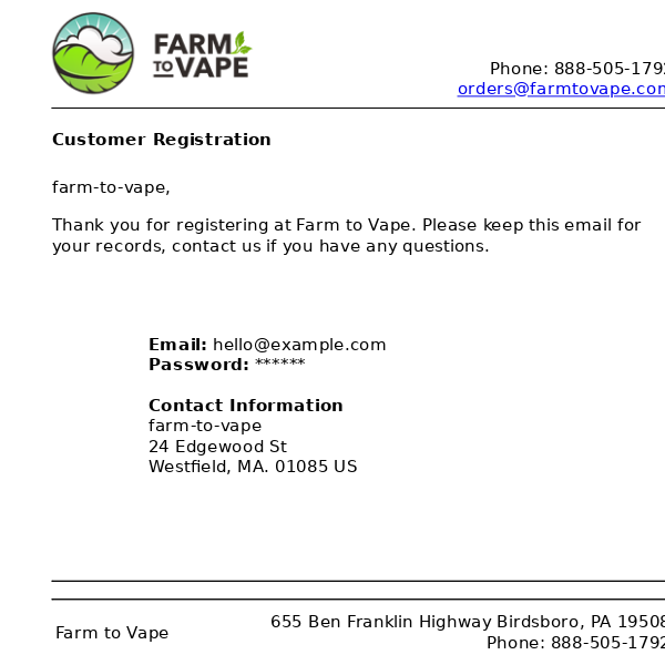 Farm to Vape: Customer Registration