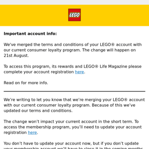 Your LEGO® account will be merged with our loyalty program - LEGO