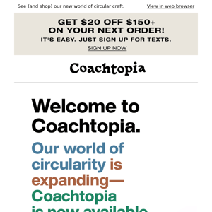 Coachtopia is at Coach Outlet.