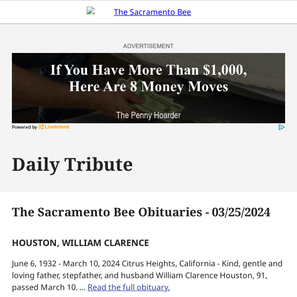 The Sacramento Bee Obituaries - 03/25/2024