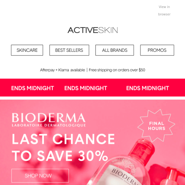 30% off Bioderma ends midnight! 🚨