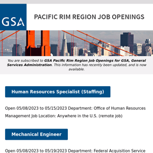 New/Current Job Opportunities in the GSA Pacific Rim Region