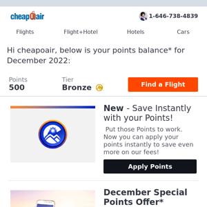 Your CheapOair ClubMiles Balance for December!