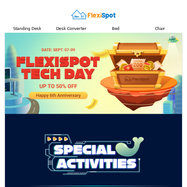 🎊FlexiSpot 6th Anniversary Tech Day Is On Now! Up to 50% Off