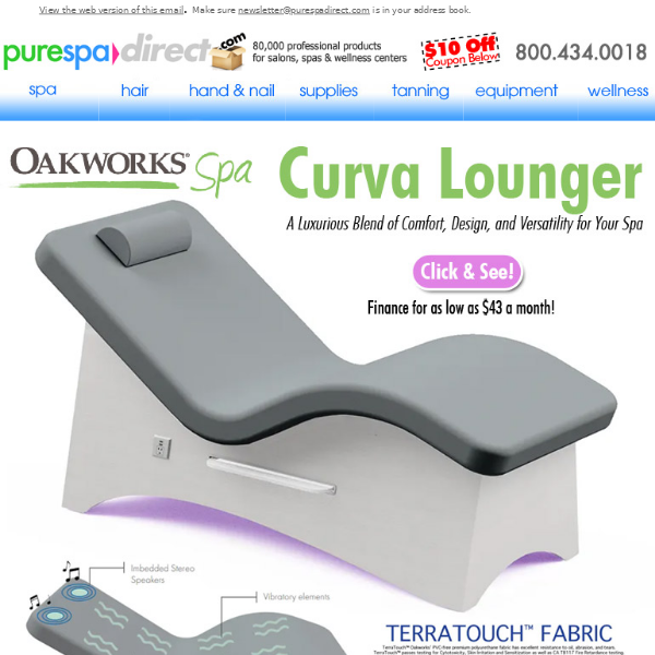 Pure Spa Direct! Relaxation Room? IV Therapy? Curva. + $10 OFF $100 or more of any of our 80,000+ products!