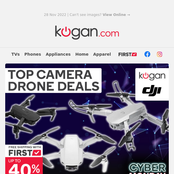 Up to 40% OFF Drones for Cyber Monday* - Hurry, Sale Ends Wednesday!