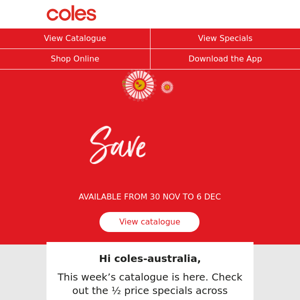 Coles Australia, ½ price specials on 🍫+🥤