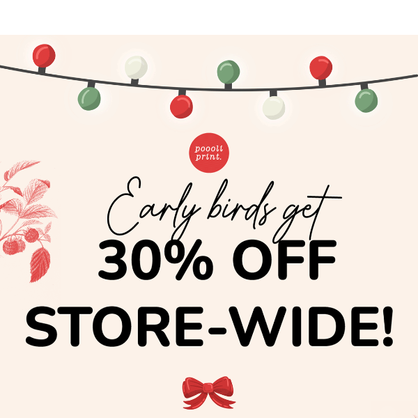Early birds get 30% OFF store-wide 🔥
