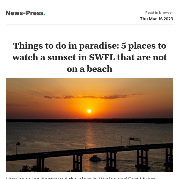 News alert: Things to do in Paradise: 5 cool places to watch a sunset in SWFL that are not on a beach