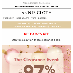 Huge Clearance Event:  UP TO 97% OFF