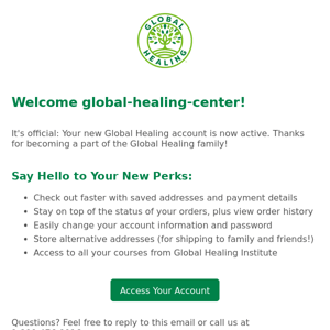 Welcome — your Global Healing account is now active!