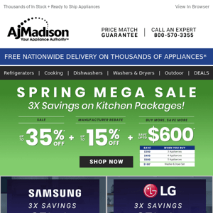 Spring Mega Sale Save Up to 35%- 3X Savings!