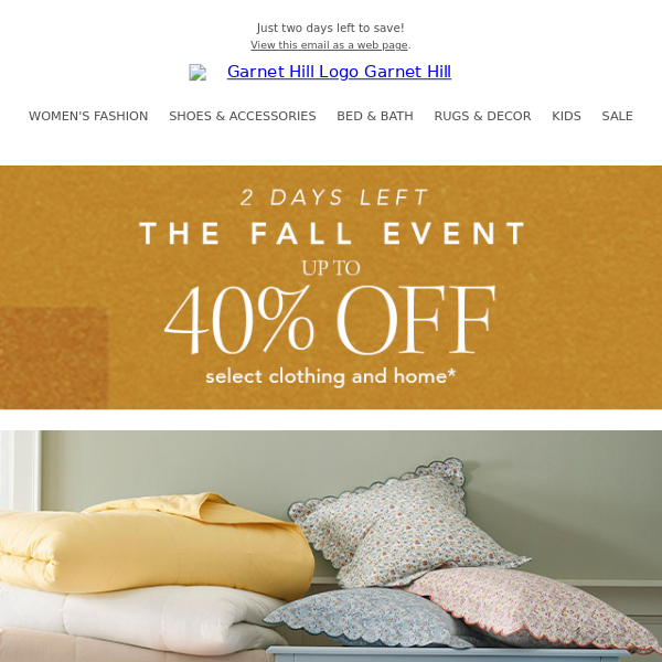 Ends tomorrow: up to 40% OFF clothing and home