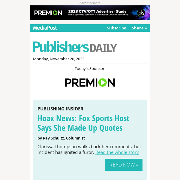 Publishers Daily: Hoax News: Fox Sports Host Says She Made Up Quotes