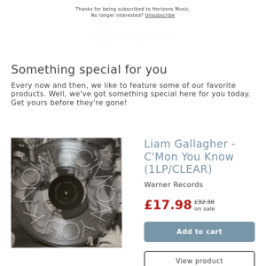 CRAZY PRICE! Liam Gallagher - C'Mon You Know (1LP/CLEAR)