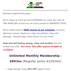 Sale Extended! Save Big on Unlimited Yoga! 🏷️💲