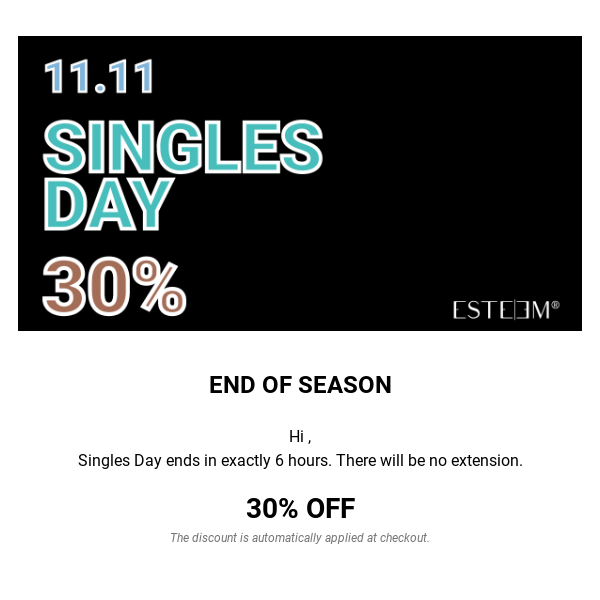 30% OFF | Singles Day | Last 6 Hours