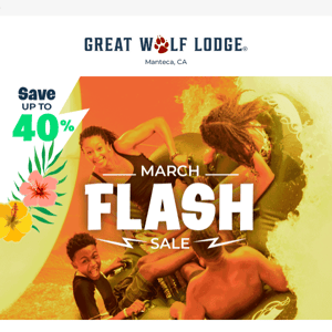 Up to 40% off your booking at Great Wolf Getaway