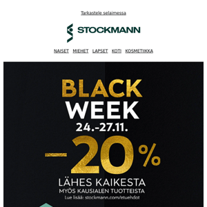 Stockmann, –20 % lähes kaikesta on alkanut!
