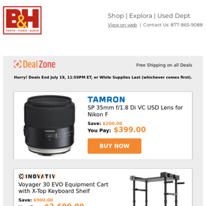 Today's Deals: Tamron 35mm USD Lens for Nikon F, Sachtler aktiv12T Touch &  Go Fluid Head, Robus Quick Release Clamp, Kaiser Slimlite Battery/AC  Lightbox and more - B&H Photo Video