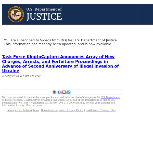 U.S. Department of Justice Videos from DOJ Update