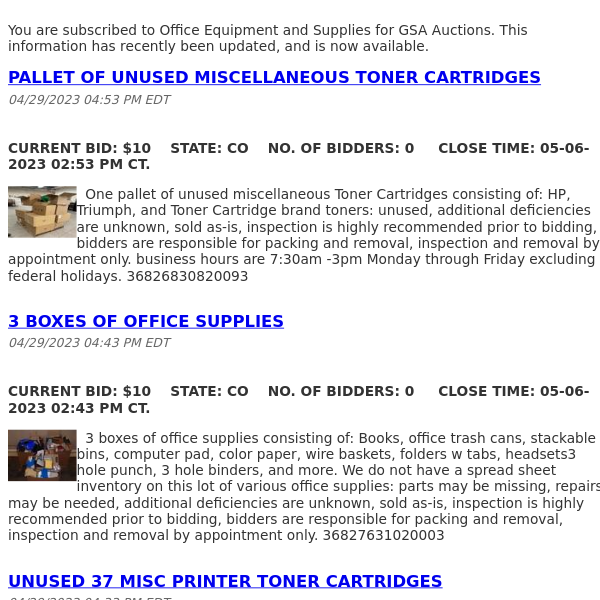 GSA Auctions Office Equipment and Supplies Update