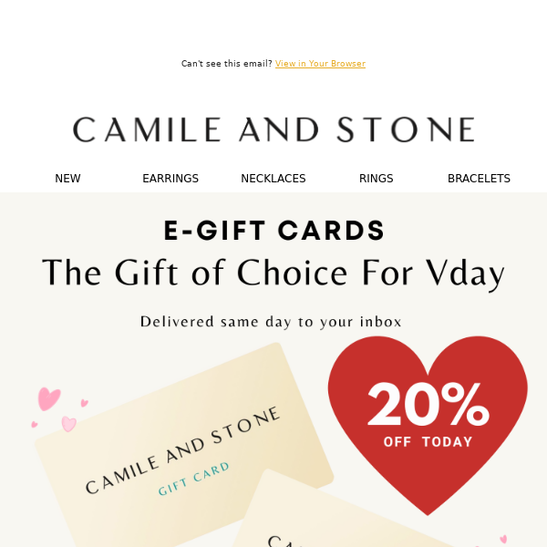 Nearly Forgot your Vday Gift? 💝 Here's 20% Off E-Gift Cards For Yourself & Loved Ones