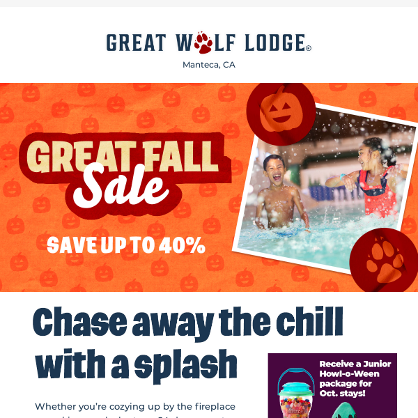 Water park thrills + unbeatable fall savings = your perfect getaway!