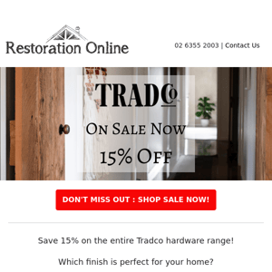 15% Off Tradco Door Handles & Hardware - Don't Miss Out!