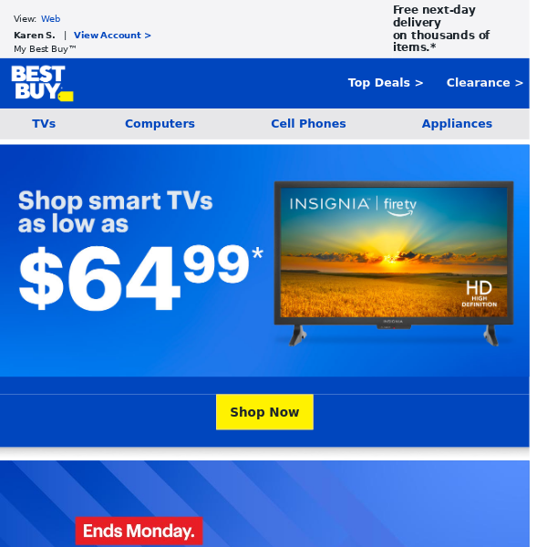 Shop smart TVs as low as $64.99.