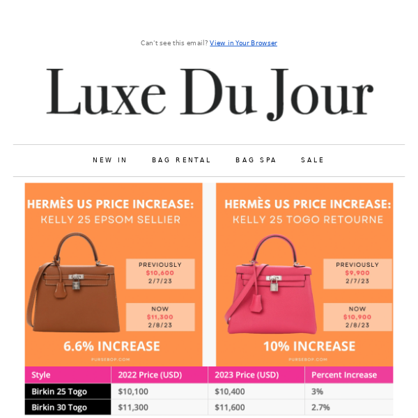 Hermes Price Increase! - Luxe Du Jour CA