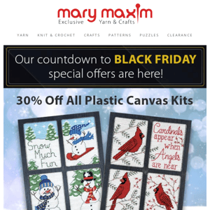 Countdown Deals Begin! - 30% Off Plastic Canvas Kits