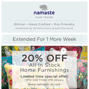 Extended For 1 More Week! 20% Off All In Stock Home Furnishings