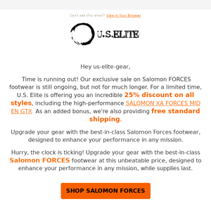 Limited Time Offer: 25% Off Salomon Forces Footwear + Free Shipping!