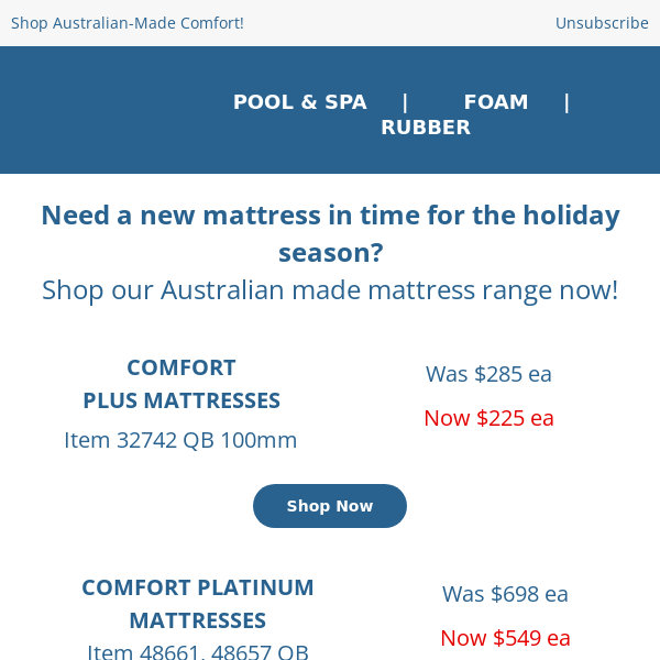 Shop and SAVE on our Australian made mattresses!