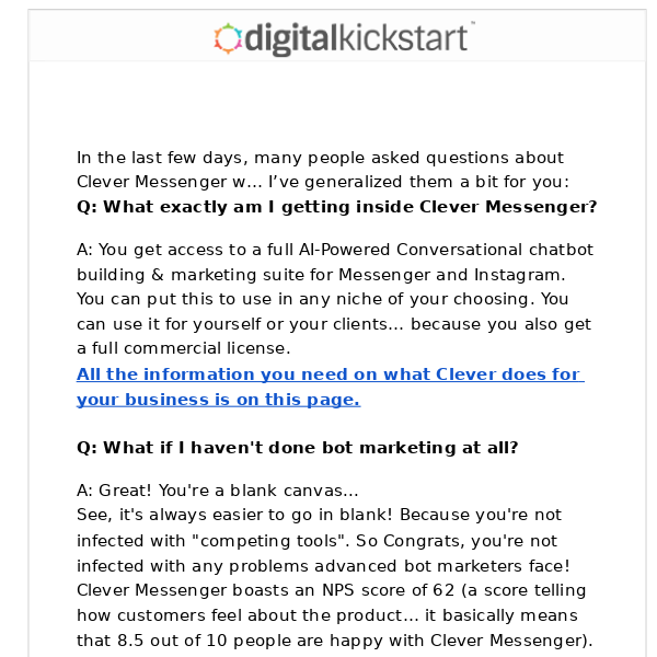 Clever Messenger FAQ (closes tomorrow)