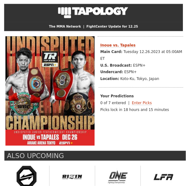 Tapology FightCenter - Monday, December 25th