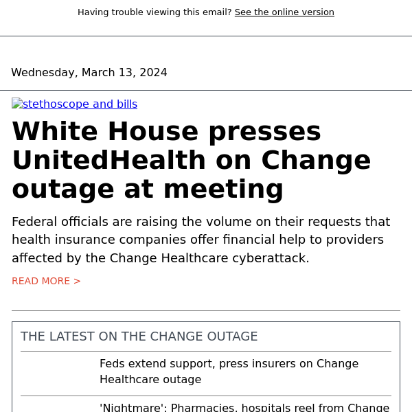 Change update: White House presses UnitedHealth at meeting