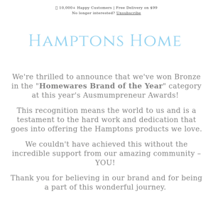 🏆 "Homewares Brand of the Year" Win For Hamptons Home!