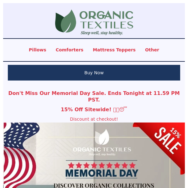 HURRY! Last Day To Grab 15% OFF On Organic Bedding