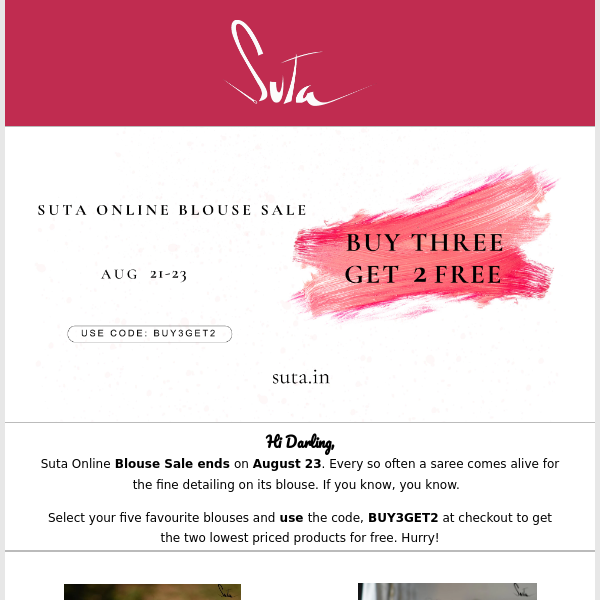 Buy 3 get 2 blouses free : Suta’s blouse sale is Live!