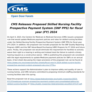 CMS Releases Proposed Skilled Nursing Facility Prospective Payment System (SNF PPS) for fiscal year (FY) 2024