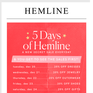 5 days of hemline starts NOW 🎁 today's discount is 25% off dresses